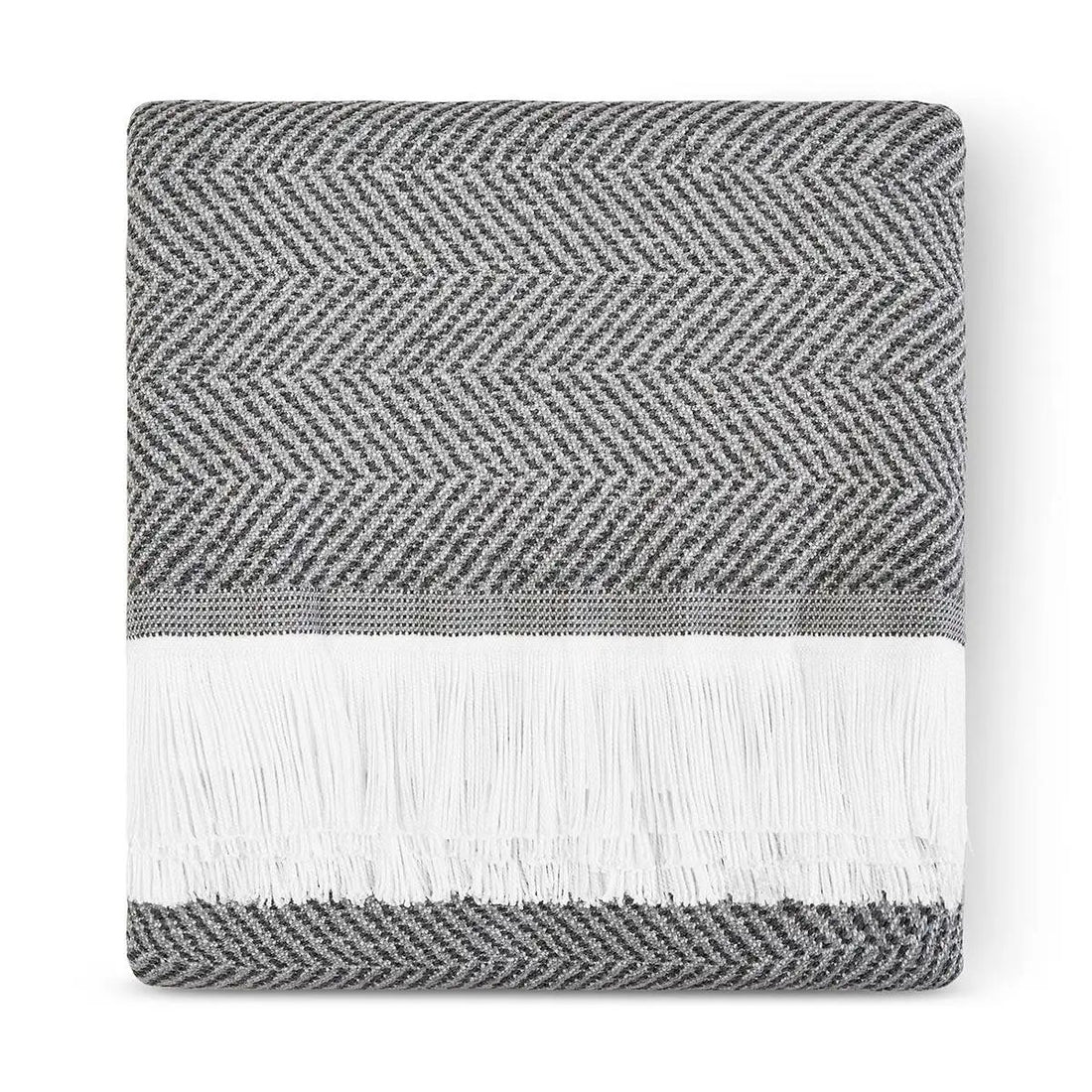 Sunbrella® Herringbone Indoor Outdoor Throw PEWTER Topstitch of